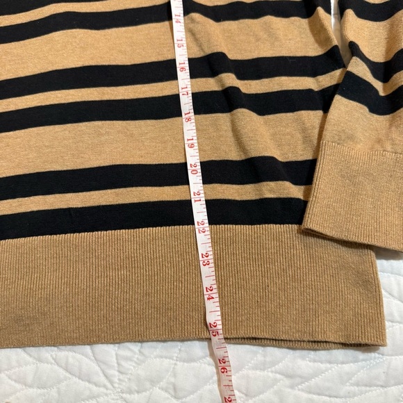 2x1 Lands' End (Size XL) Black & Tan Striped 100% Suprima Cotton Button Cardigan - Picture 4 of 16